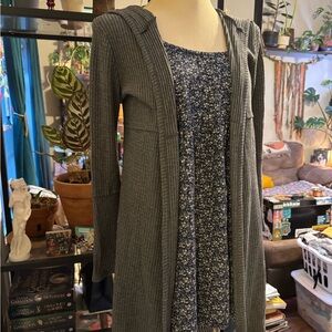 Paper Crane Gray Ribbed Hooded Cardigan